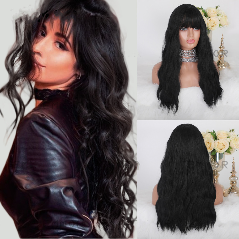 Black Brown Long Curly Hair With Bangs - Image 4
