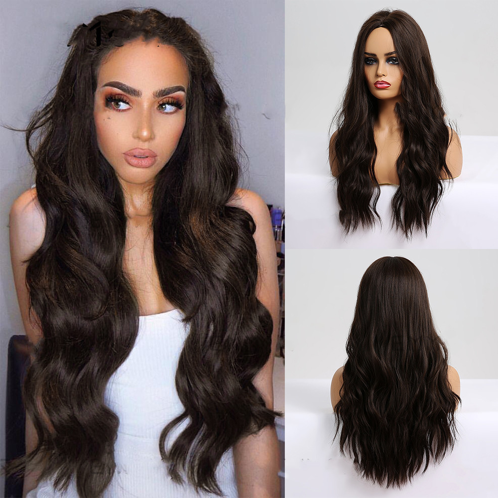 Black Brown Long Curly Hair With Bangs - Image 3