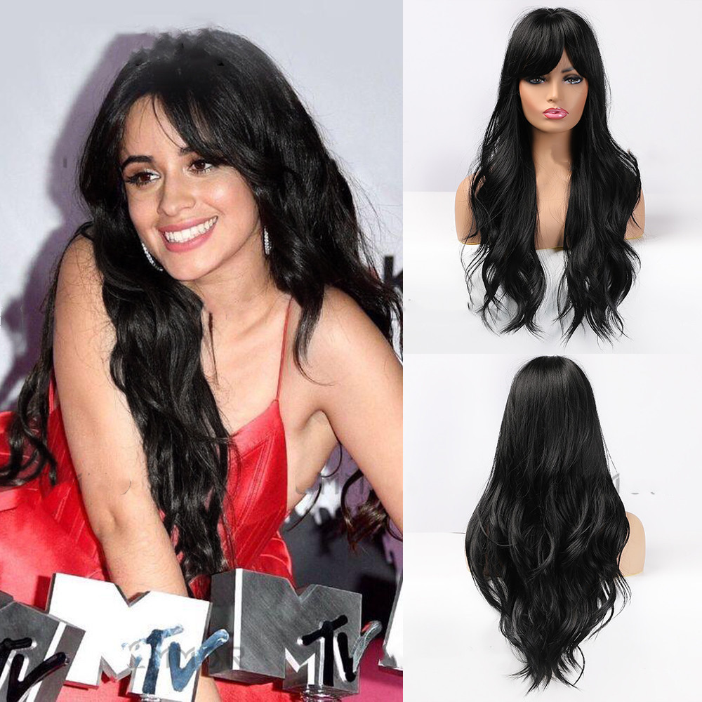 Black Brown Long Curly Hair With Bangs - Image 2