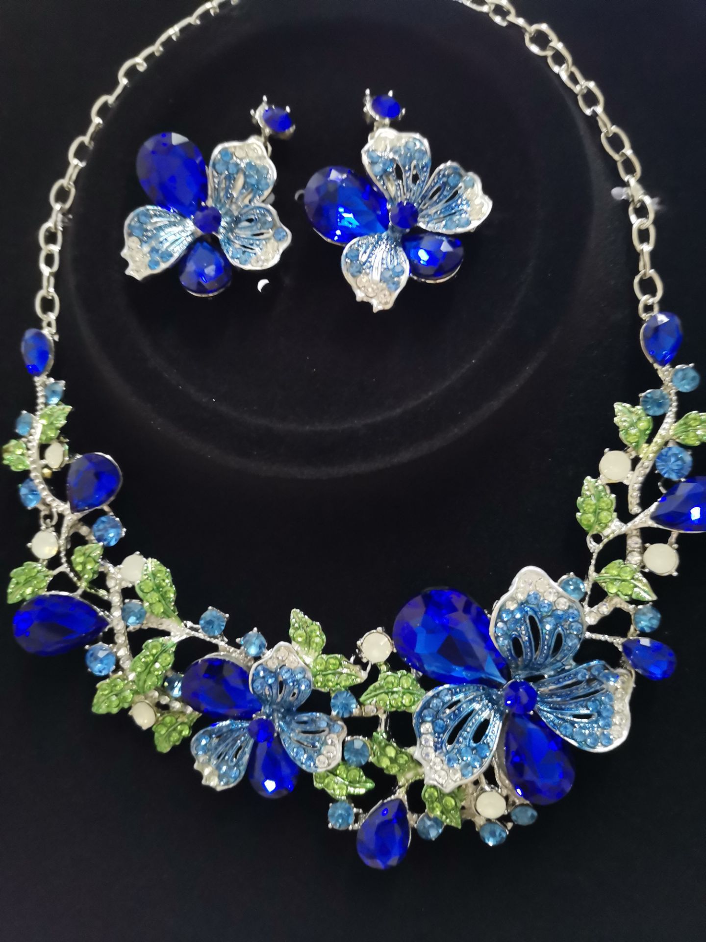 Necklace Exaggerated Colorful Flowers Full Of Diamond Crystal Necklace Earrings Jewelry Set - Image 3