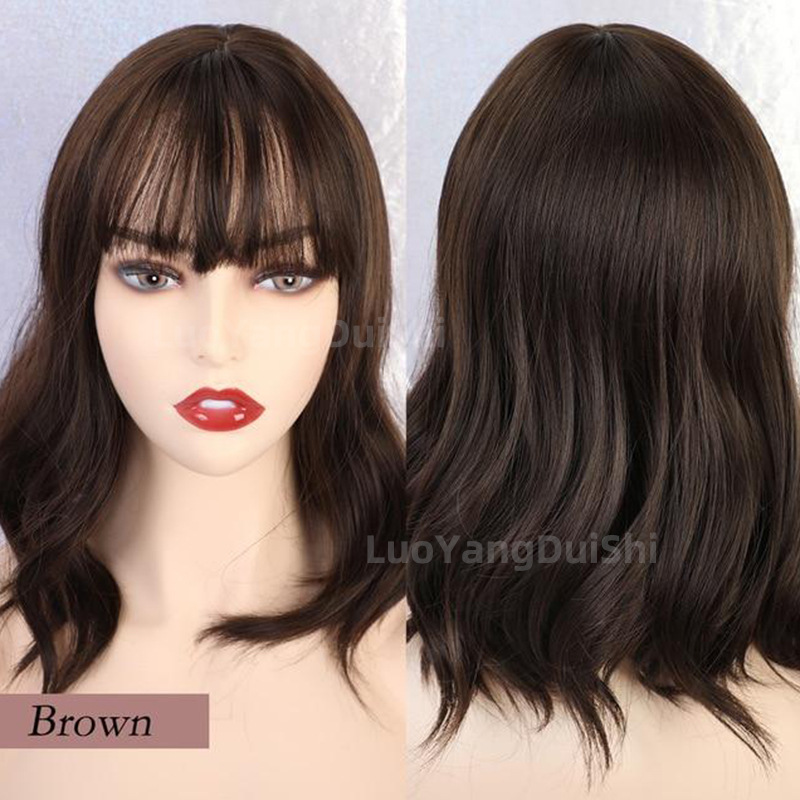 New Natural Wave Wig, Short Curly Hair, Purple Wig Set, Curly Hair With Bangs - Image 4