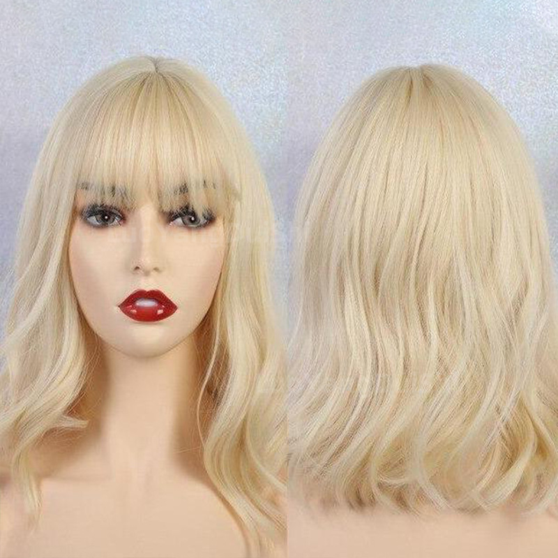 New Natural Wave Wig, Short Curly Hair, Purple Wig Set, Curly Hair With Bangs - Image 2