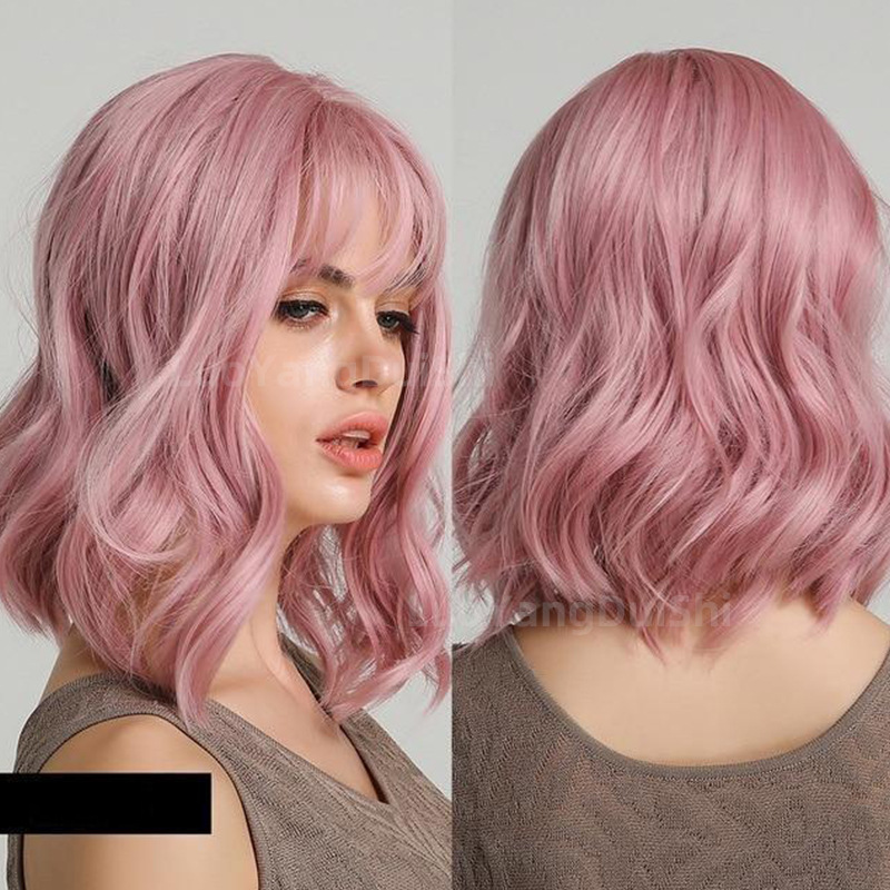 New Natural Wave Wig, Short Curly Hair, Purple Wig Set, Curly Hair With Bangs - Image 5