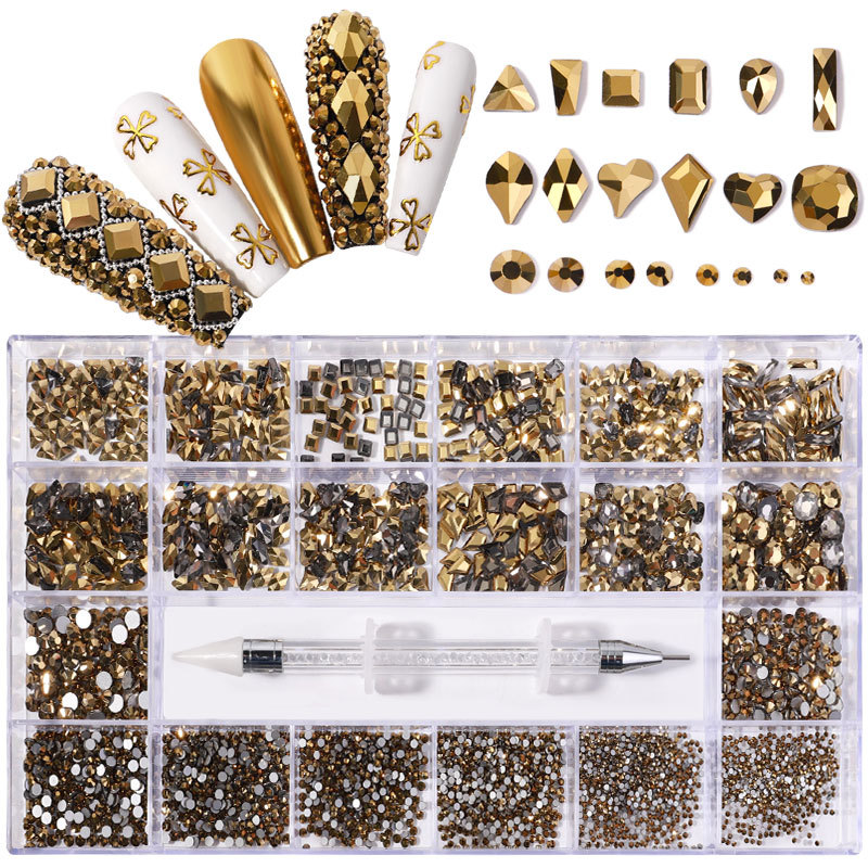 21 Grid Boxed Nail Rhinestone Flat Glass Nail Rhinestone Jewelry Set - Image 12