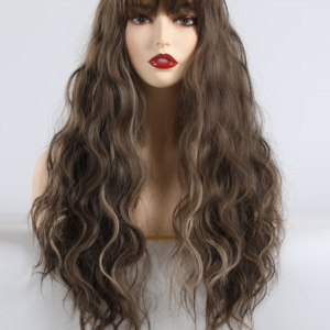 Brown mixed color long bangs curly hair