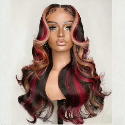 Burgundy-red And Chestnut-brown Mixed Lace-front Synthetic Wig