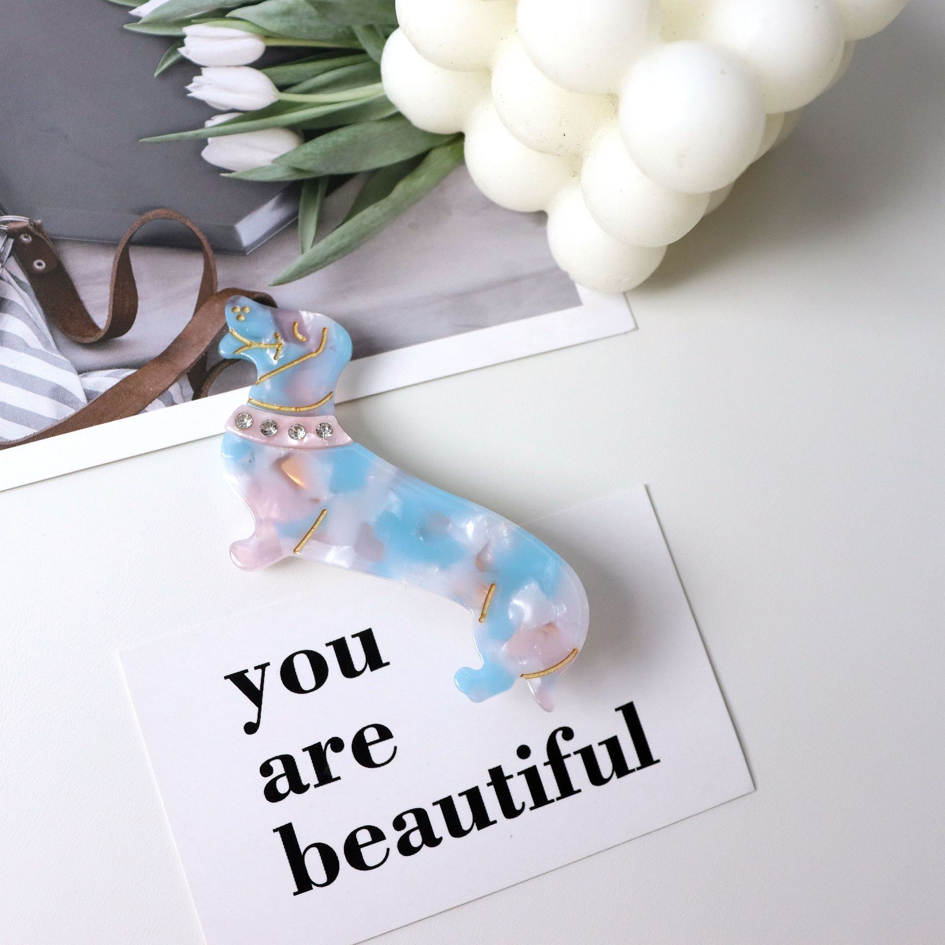Korean Style Cellulose Acetate Tablets Sausage Dog-shaped Barrettes - Image 4