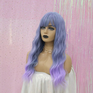 Qi Bangs Purple Silk Gradual Change Chemical Fiber Wig