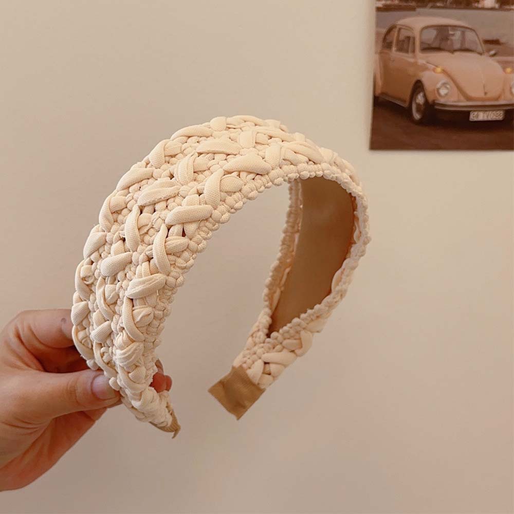 French Style Vintage Weave High Skull Top Headband Simple Solid Color Wide Edge Advanced Pressure-sensitive Hair Band Pastoral Knitted Headdress