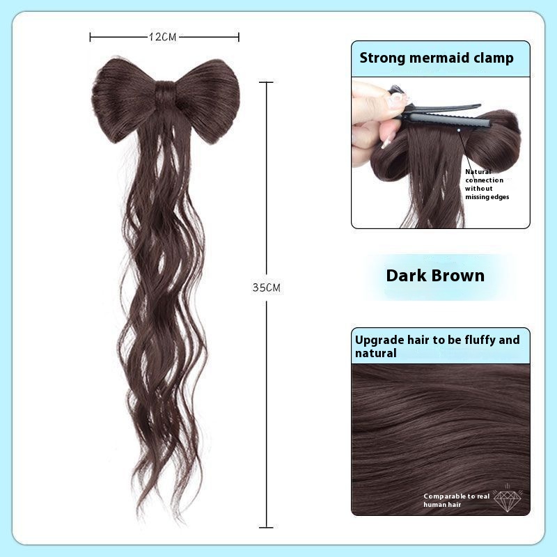 Wig Women's Long Hair Braid Lazy Bow Half Tie Up A Bun Hairstyle Artificial Hair Ponytail - Image 3