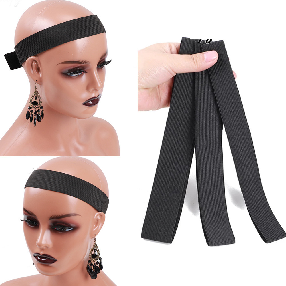 Black Knitted Velcro Adjustable Wig Elastic Band Beauty