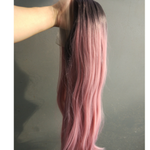Front Lace Wig Long Straight Hair Female Middle Gradient Ombre Green Chemical Fiber Hood