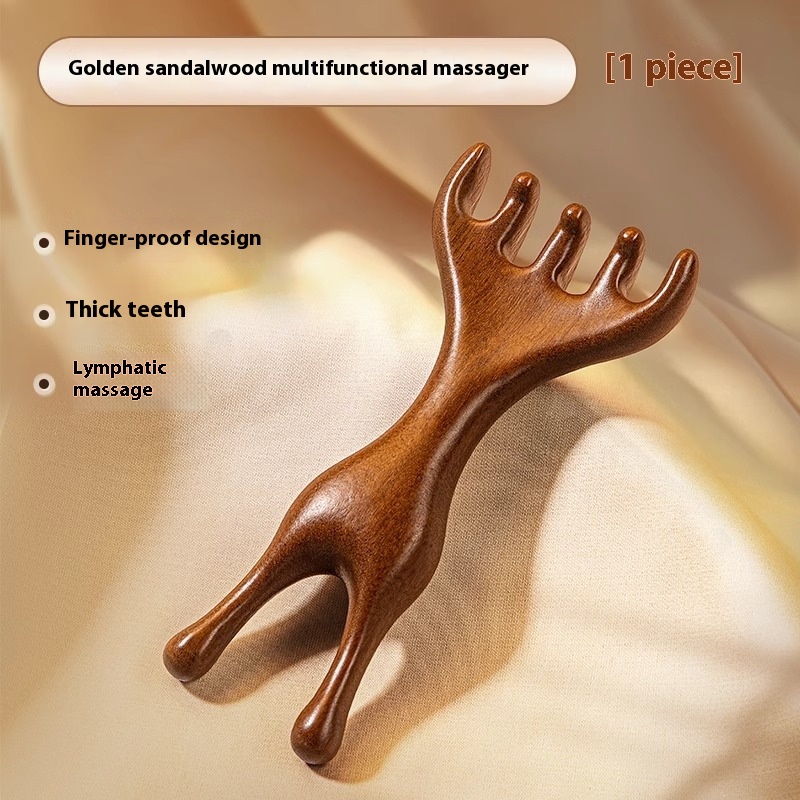 Gold Sandalwood Head Massage Comb Meridian Brush - Image 3