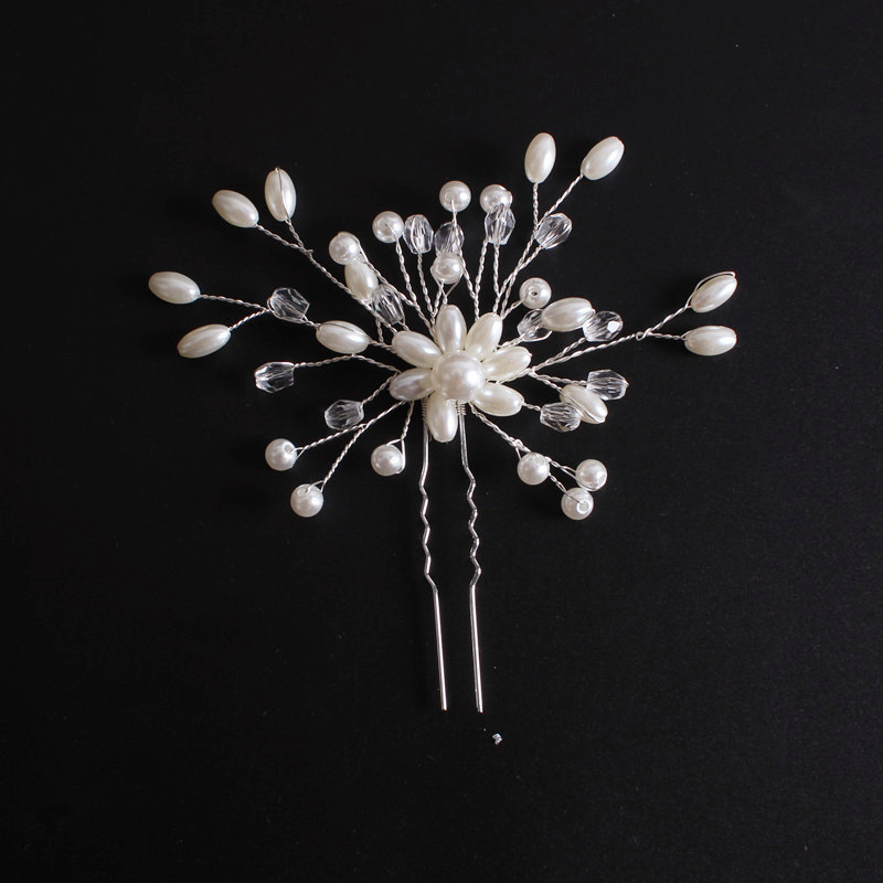 Korean Exquisite Pearl Comb Diamond Crystal Fork Handmade Hairpin Bridal Headwear Accessories - Image 3