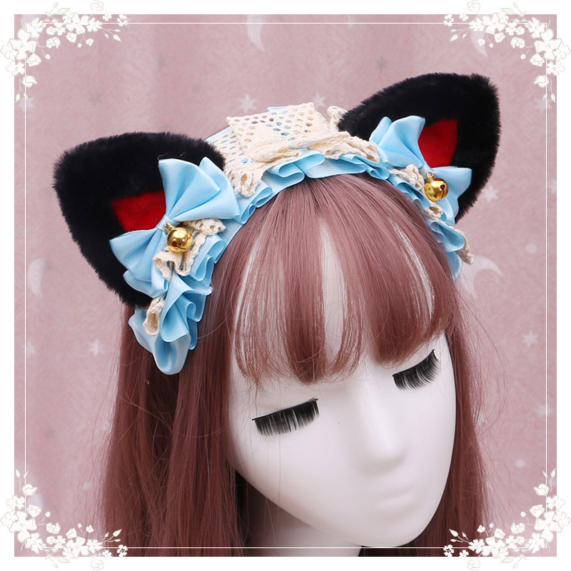 A lovely japanese Lolita hairdress, Catwoman Plush Lolita headdress, lace cat ear hair band - Image 4