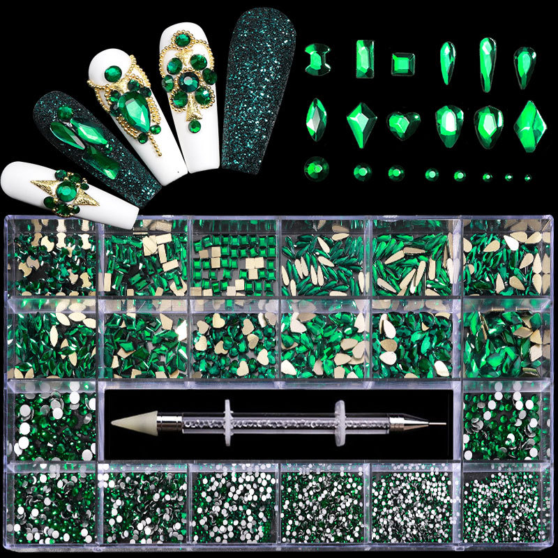 21 Grid Boxed Nail Rhinestone Flat Glass Nail Rhinestone Jewelry Set - Image 9
