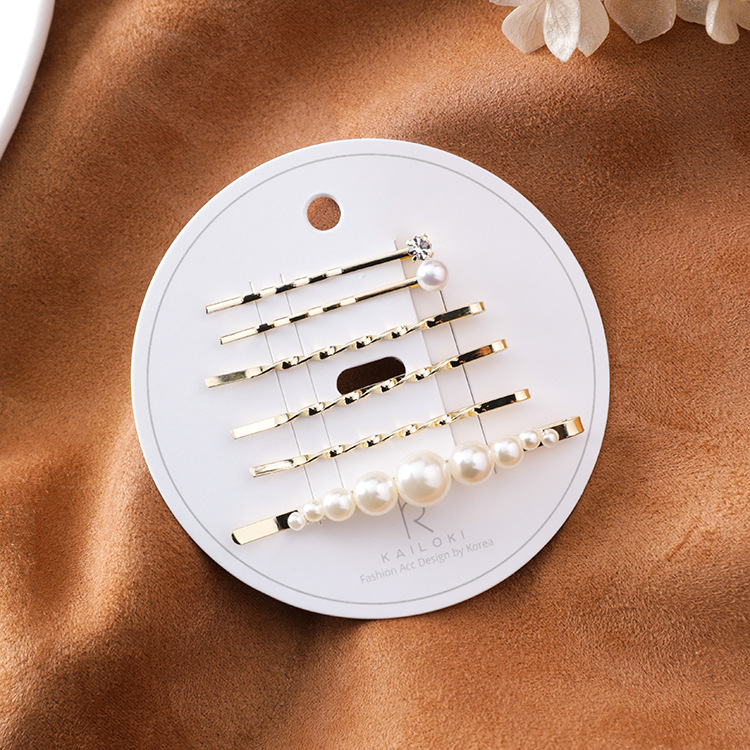 Rhinestone pearl hairpin clip bangs card