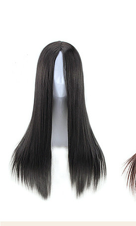 Full Headgear Style Split Black Long Straight Fashion Wig - Image 3