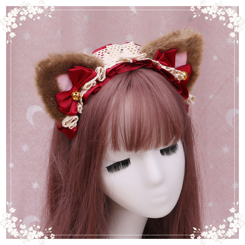 A lovely japanese Lolita hairdress, Catwoman Plush Lolita headdress, lace cat ear hair band - Image 20