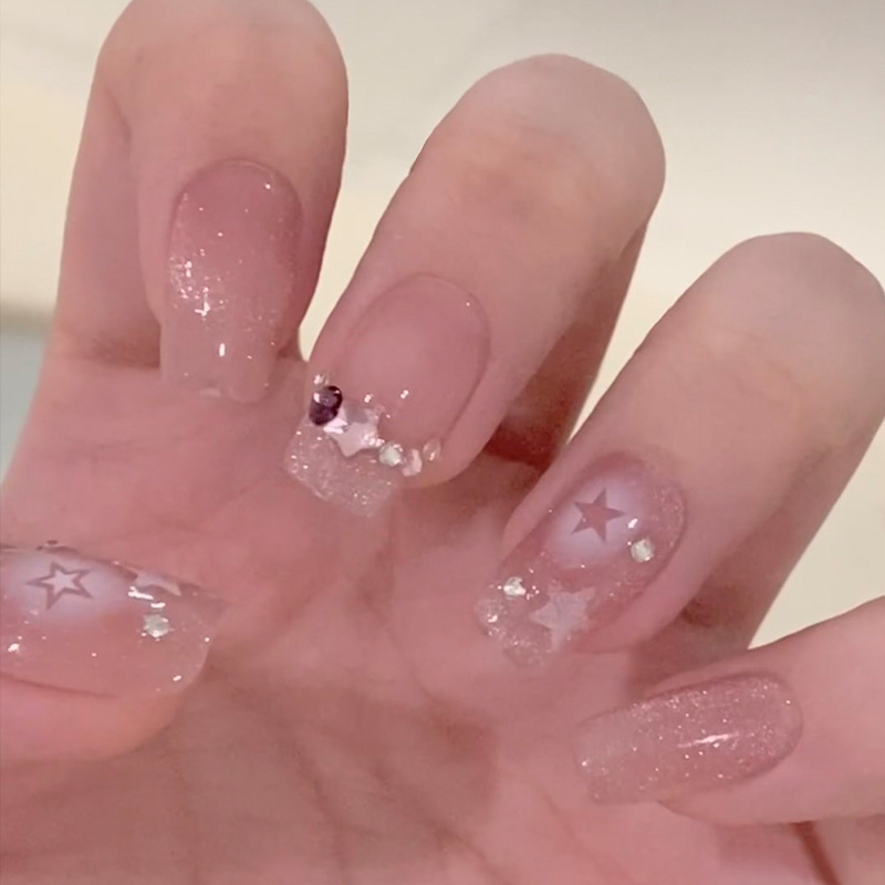 Wear Nail Milky White Gradient Crooked Peach Heart Nail Sticker - Image 5