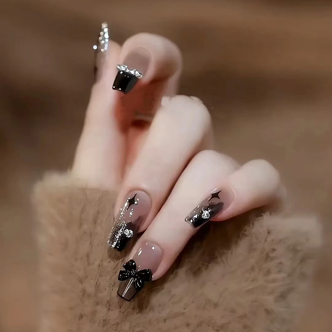 Wear Nail Milky White Gradient Crooked Peach Heart Nail Sticker - Image 15