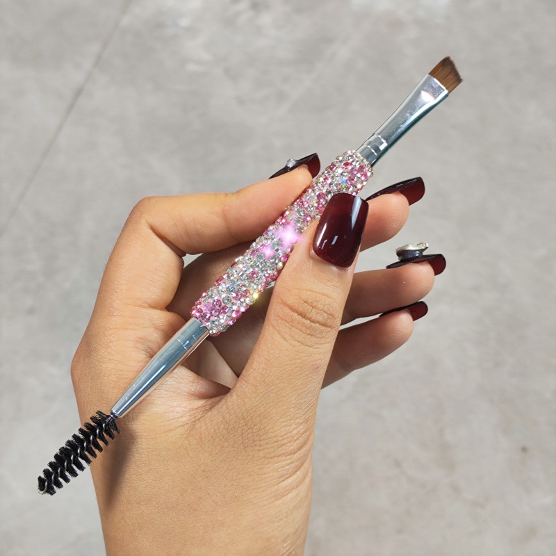 Good-looking Eyebrow Brush Diamond-embedded Portable Dual-use Makeup Brush