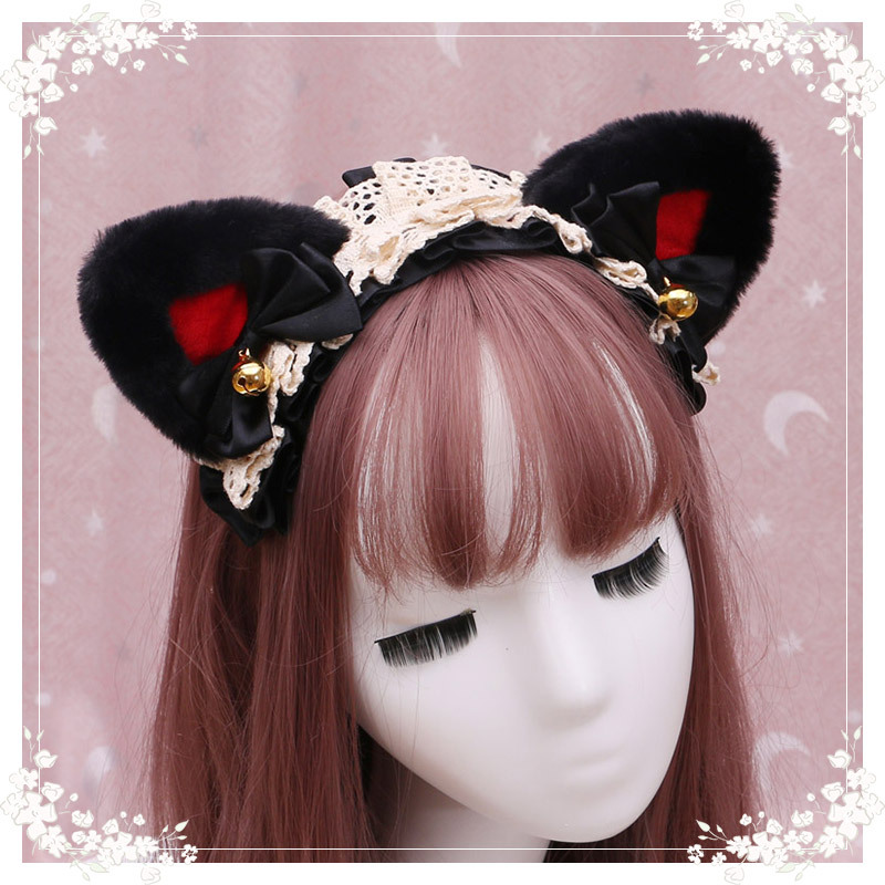 A lovely japanese Lolita hairdress, Catwoman Plush Lolita headdress, lace cat ear hair band - Image 10