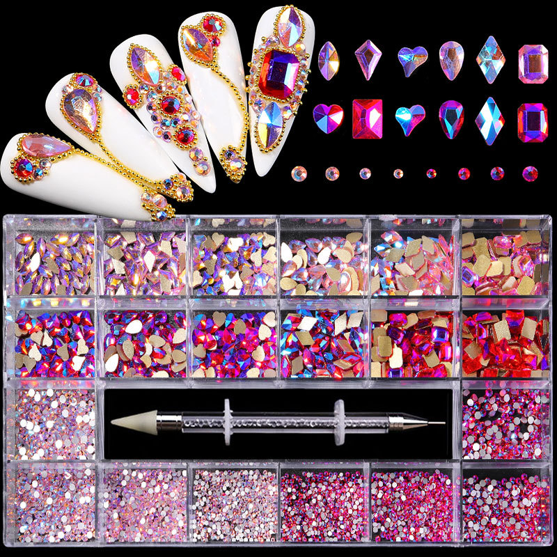 21 Grid Boxed Nail Rhinestone Flat Glass Nail Rhinestone Jewelry Set - Image 10