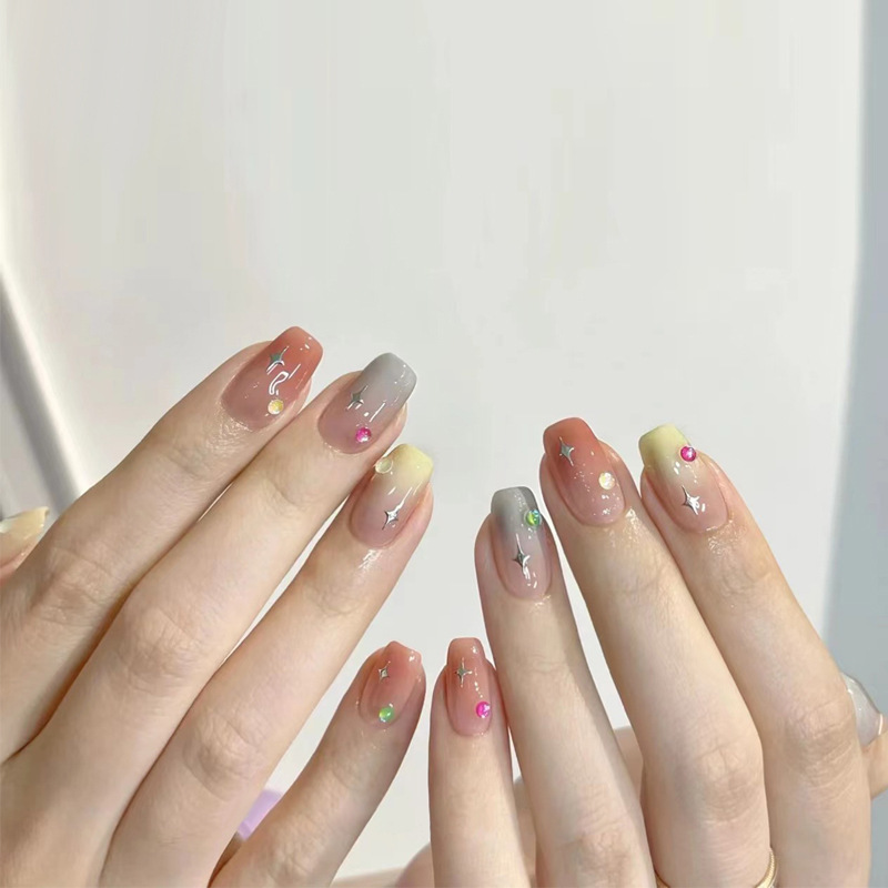 Wear Nail Milky White Gradient Crooked Peach Heart Nail Sticker - Image 6