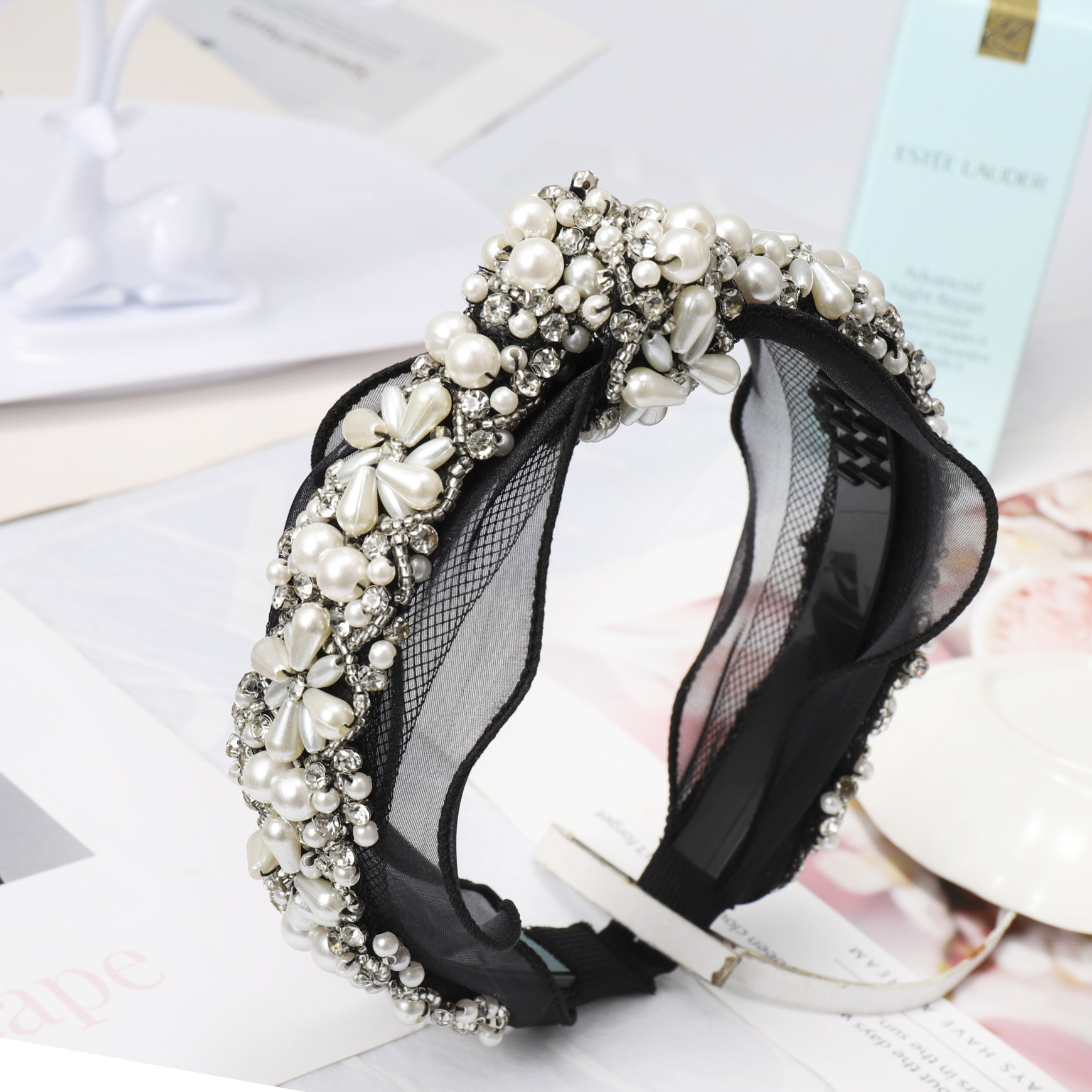 Crystal pearl lace Headband - Image 2