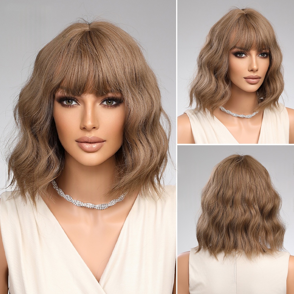 Womens Short Curly Wig With A Blunt Fringe And A Middle Part - Image 2