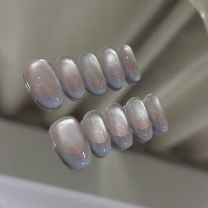 Milk-Blue French-Chic Handmade Nail Caps
