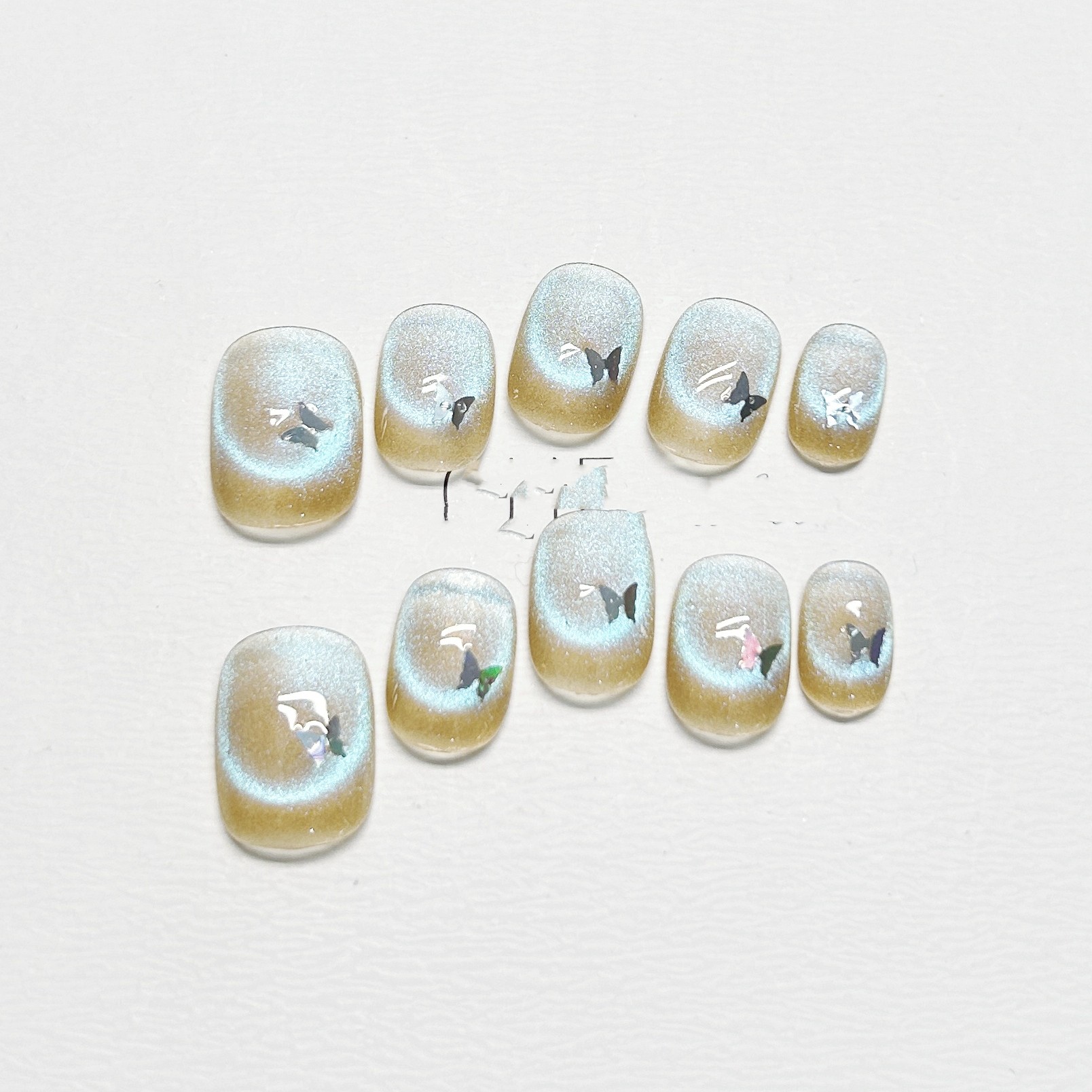 Nail Tip Short Fluorescent Cat Eye Butterfly