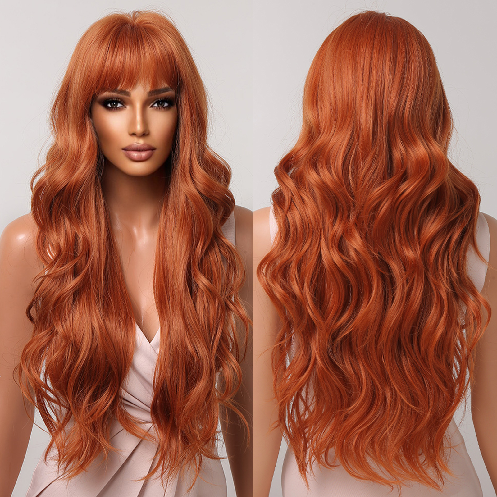 Long Curly Hair Wine Red Wig Cover Party Ball - Image 2