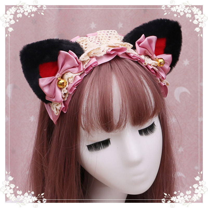 A lovely japanese Lolita hairdress, Catwoman Plush Lolita headdress, lace cat ear hair band - Image 7