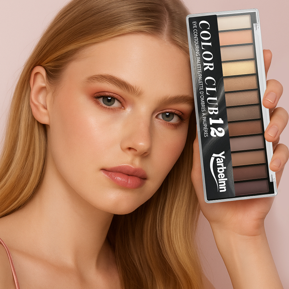 12 Shades Matte Dark Cement Smoky Eyeshadow Palette, Earth Tone Pearlescent Fine Glitter Cross-border Makeup, 14.16g