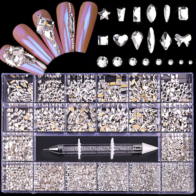 21 Grid Boxed Nail Rhinestone Flat Glass Nail Rhinestone Jewelry Set - Image 3