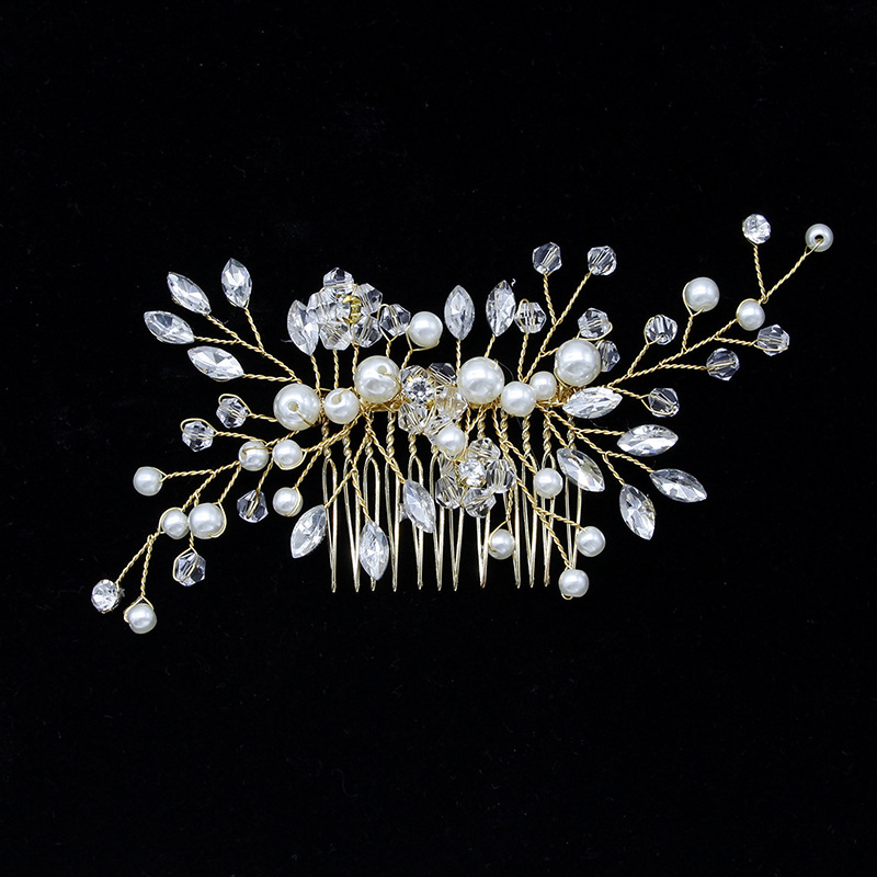 Gold And Silver Horse Eye Diamond Handmade Pearl Hair Comb Insert Comb