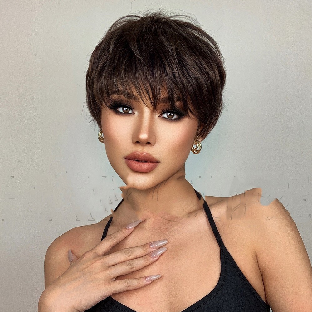 Reversed Style With Six Colors And Short Straight Hair Wig