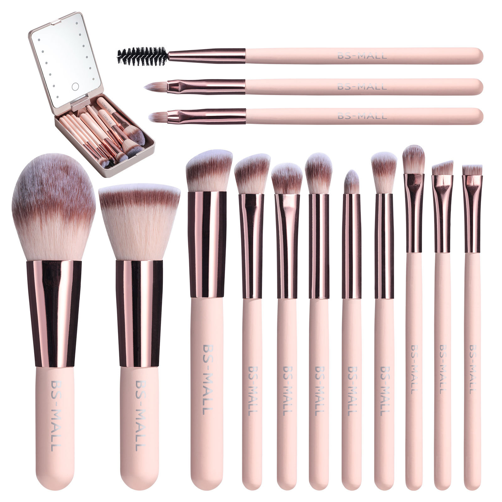 Rechargeable Luminous Mirror Portable Makeup Brush Suit - Image 3