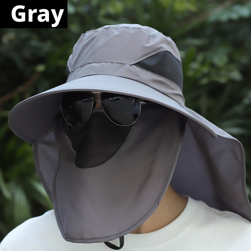 Sun-protection hat with large brim-gray-1 pack