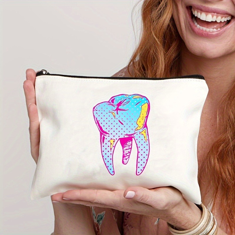 Tooth-patterned Canvas Zip Pouch For Kids Travel - Image 12