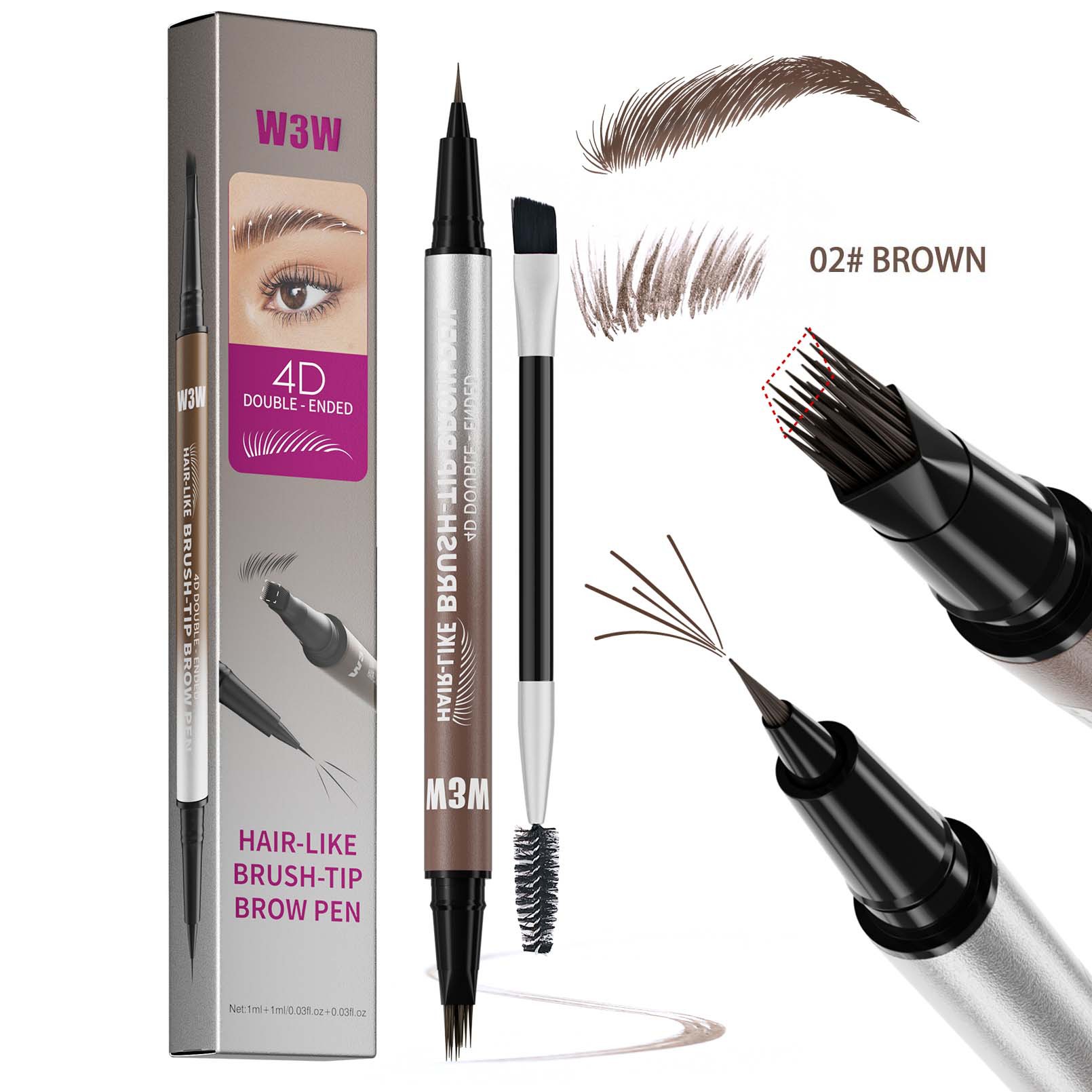 Sweat-proof Multi-pronged Eyebrow Brush Liquid Brow Pencil - Image 2