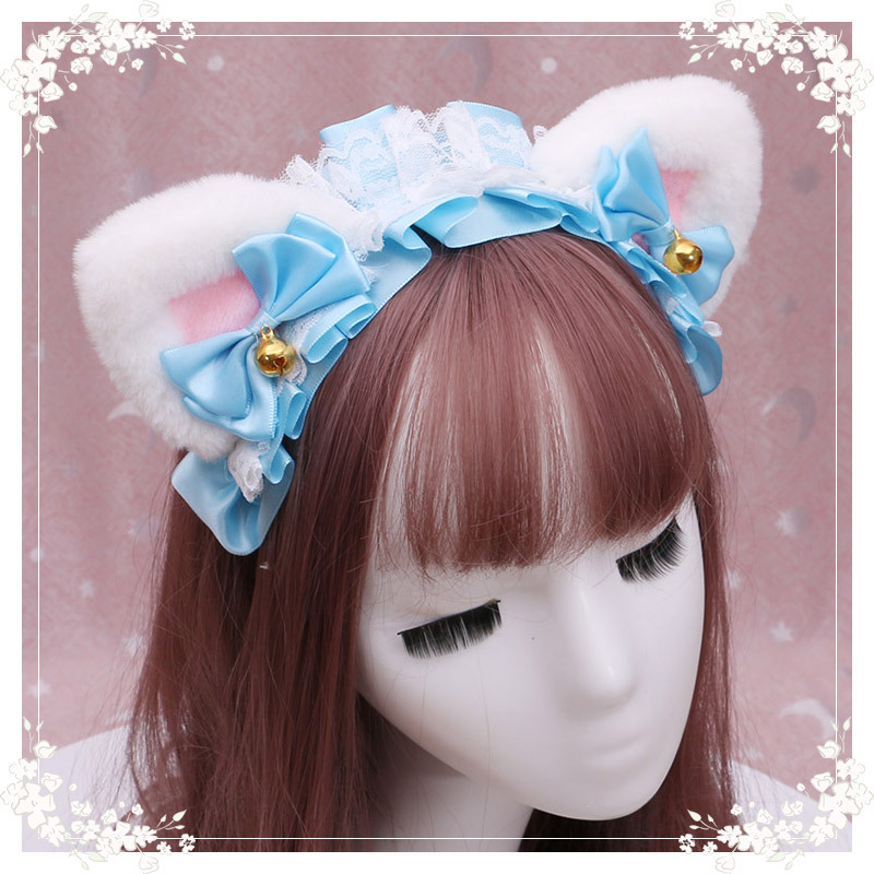 A lovely japanese Lolita hairdress, Catwoman Plush Lolita headdress, lace cat ear hair band - Image 6