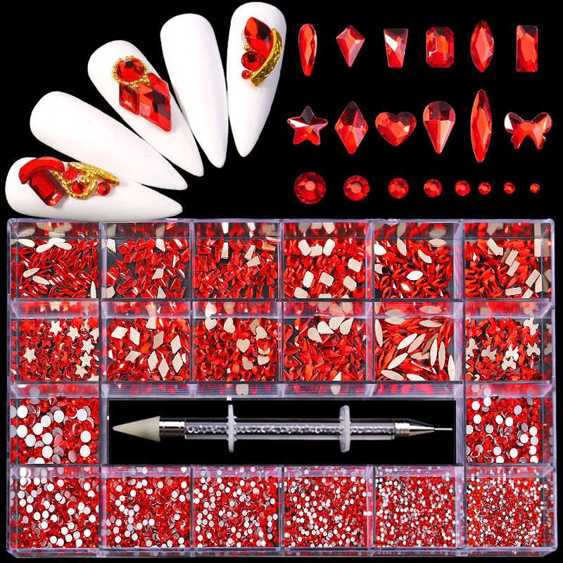 21 Grid Boxed Nail Rhinestone Flat Glass Nail Rhinestone Jewelry Set - Image 7