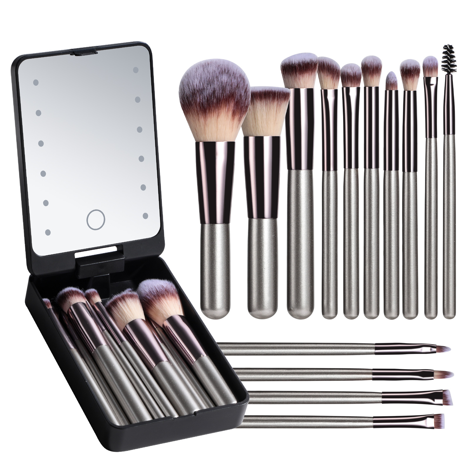 Rechargeable Luminous Mirror Portable Makeup Brush Suit - Image 4