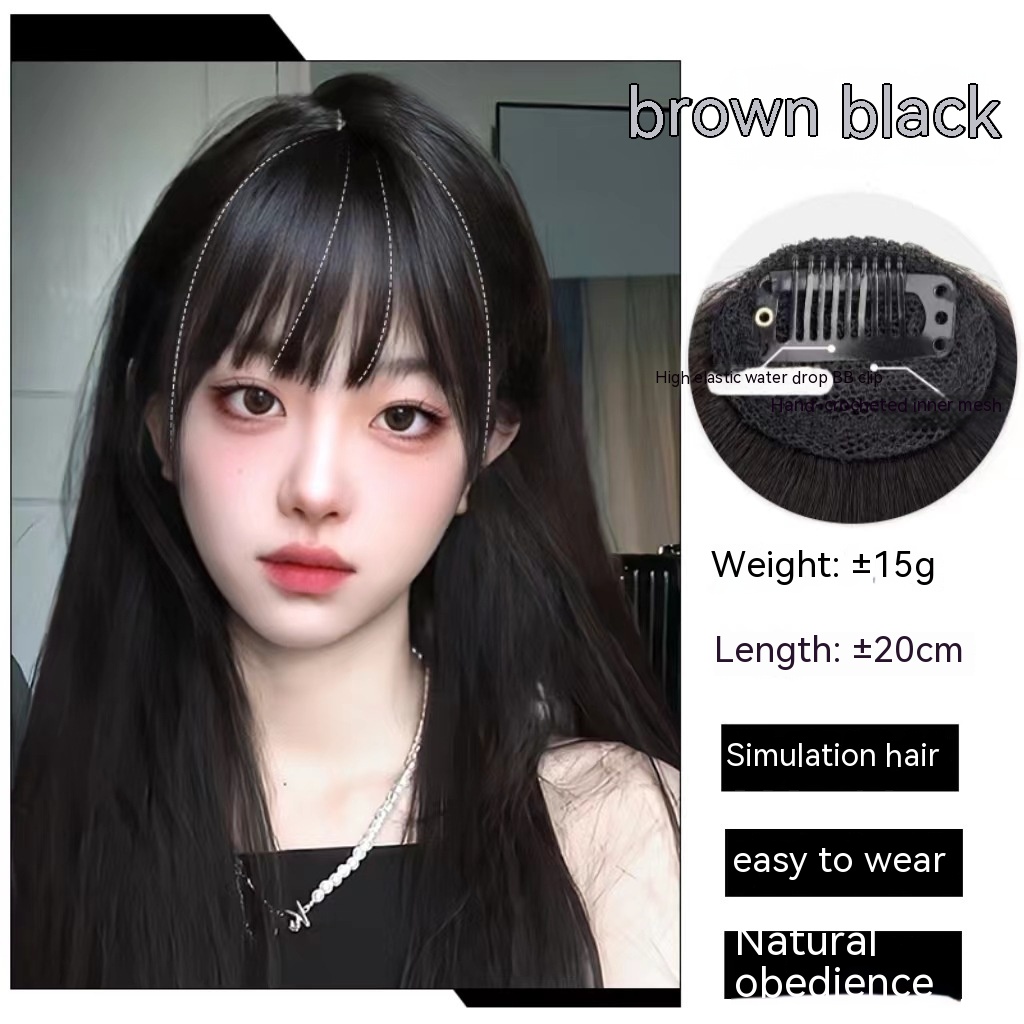 Natural Forehead Artificial Hair Straight Bangs Wig Set Seamless Invisible Wig Set - Image 5