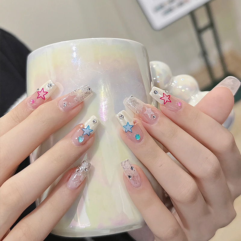Wear Nail Milky White Gradient Crooked Peach Heart Nail Sticker - Image 9