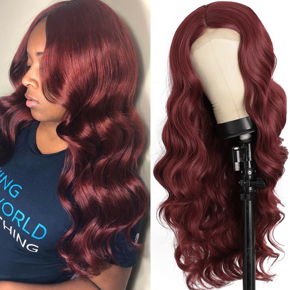 Women's Orange Medium Wavy Curly Synthetic Fiber Wig Head Cover - Image 2