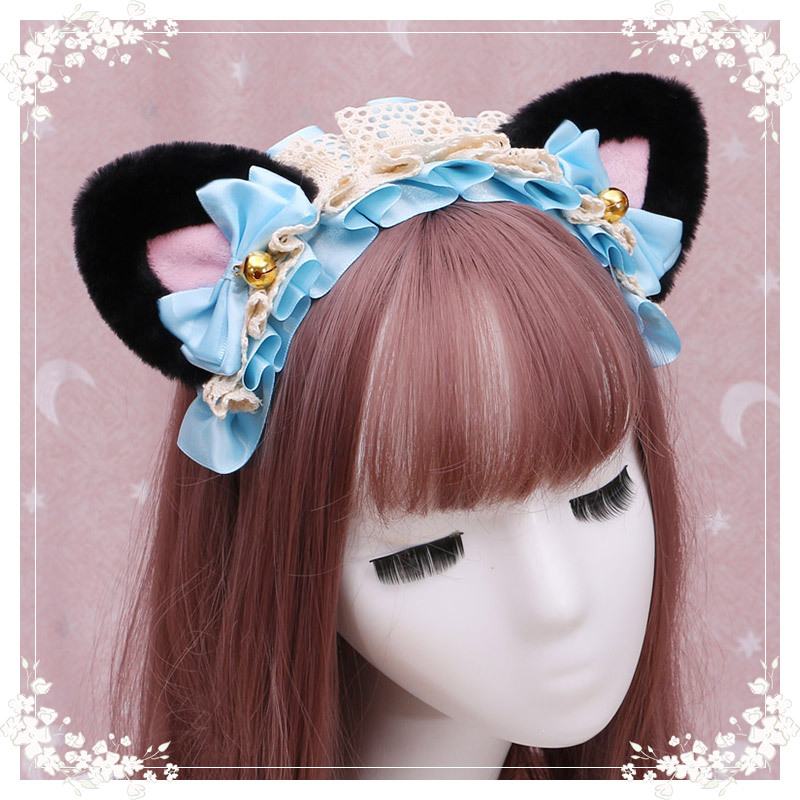 A lovely japanese Lolita hairdress, Catwoman Plush Lolita headdress, lace cat ear hair band - Image 3